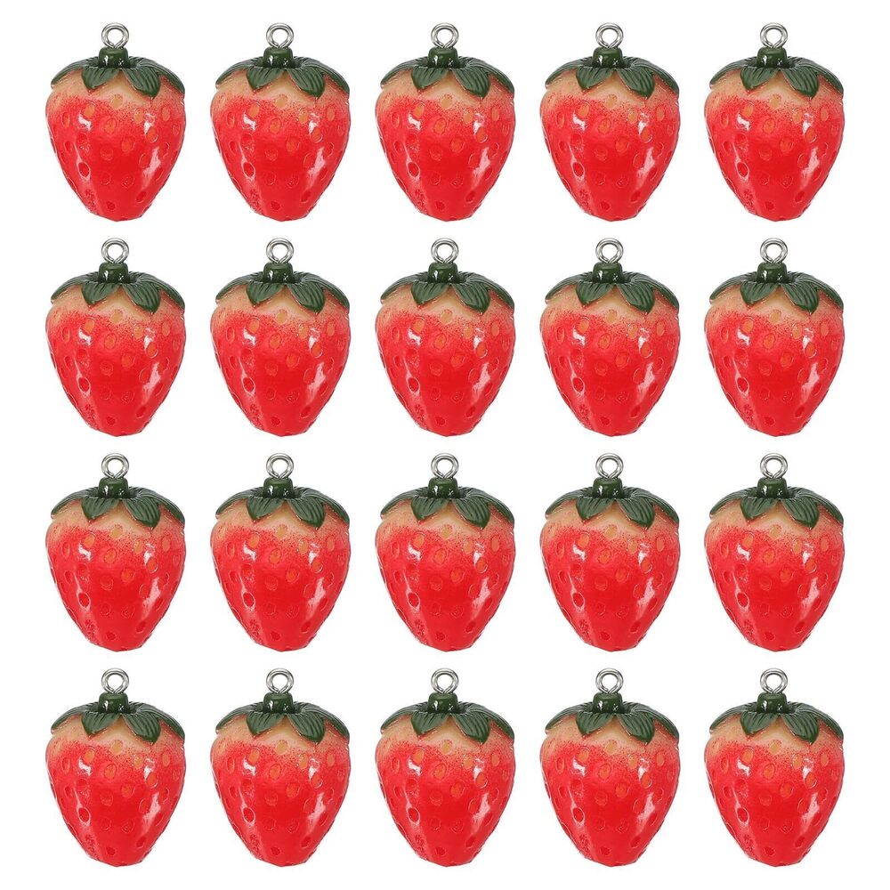 6069 20Pcs Resin Strawberry Charms, Cute Fruit Charms Pendants 3D Imitation